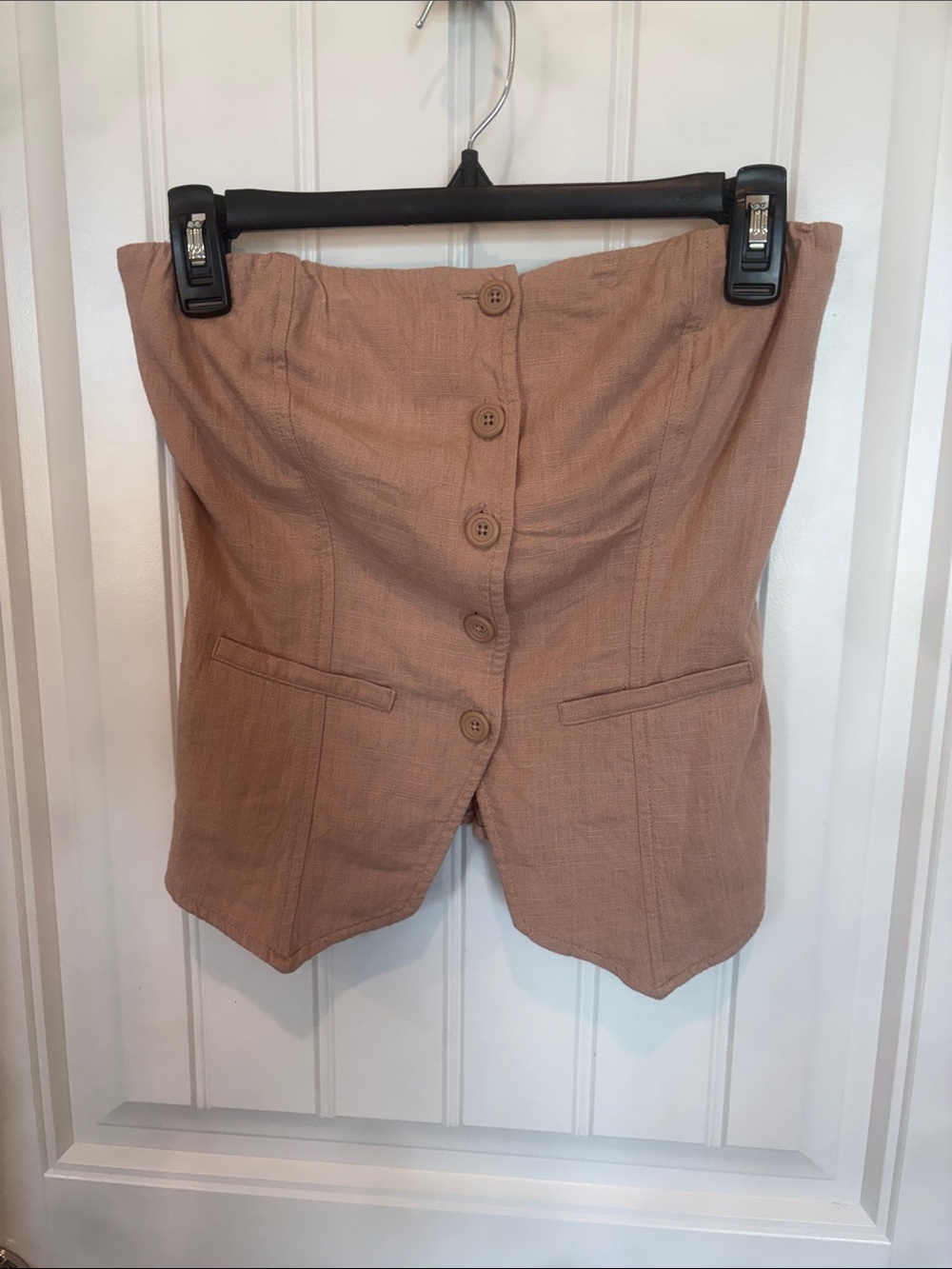 wild fable Strapless Button-Front Crop Top in Tan